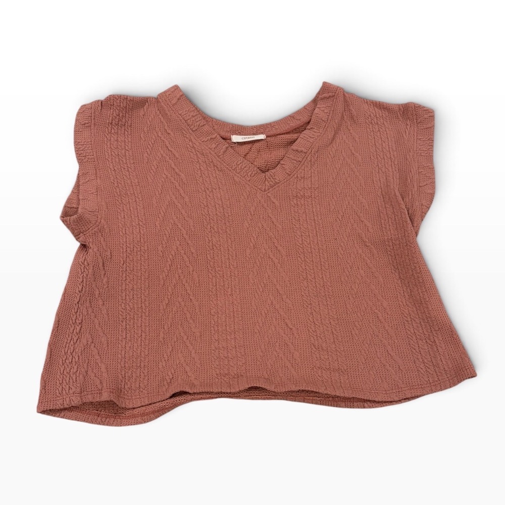 Cherish Women Cable Knit V-Neck Sweater Vest Dusty Rose Pink Small